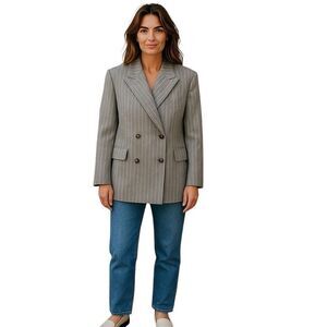 Loulou Studio Ficaja Blazer Double-Breasted Pinstripe Grey Womens Large Sold Out